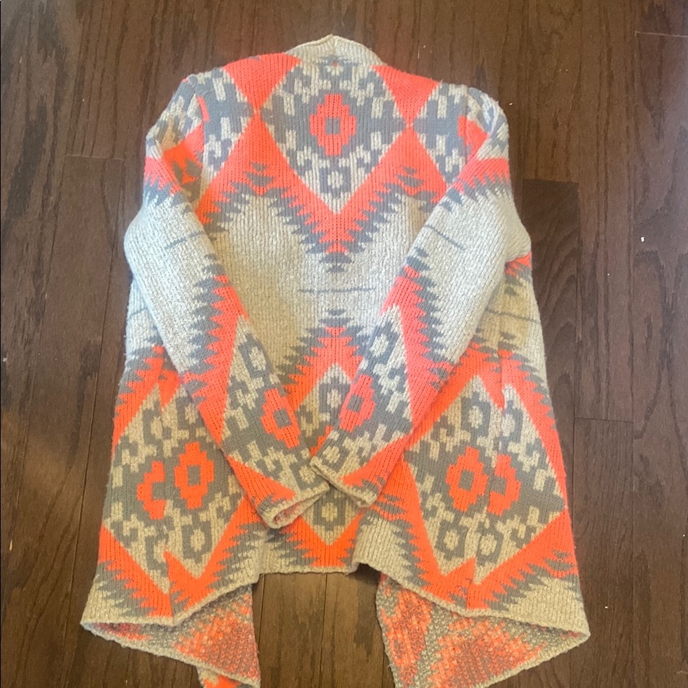 Geometric Patterned Sweater - Orange And Gray - image 6